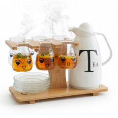 15-Piece Porcelain Tea Serving Set with Bamboo Stand