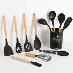 New 12Pcs Kitchen Spoons Set With Wooden Handle