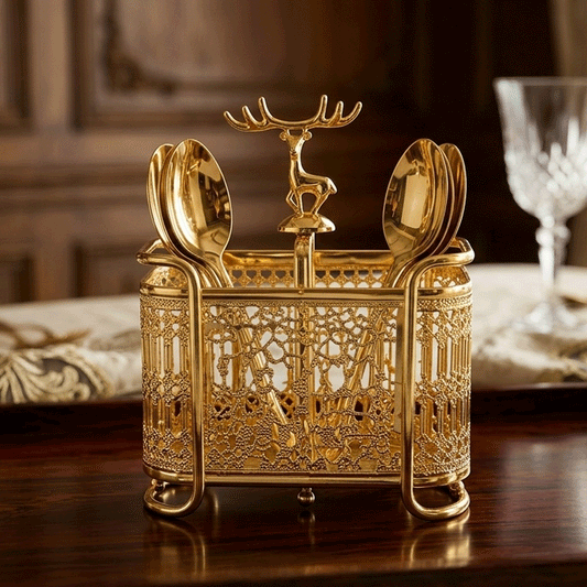 Luxury Deer Crown Cutlery Holder – Premium Metal Spoon & Fork Organizer Stand for Dining & Kitchen