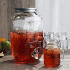 Danny Home Glass Beverage Dispenser 5Pcs Set 8 Litre Drink Server with Ice Chamber & 4 Mason Jar 520ml