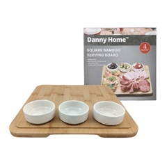 Danny Home Bamboo Serving Board & Bowls Set of 4 Pcs