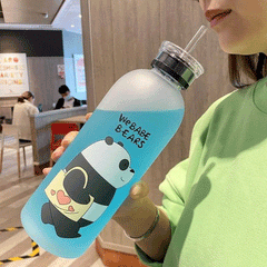 1000ml We Bare Bear Water Bottle Panda Cup Transparent Water Bottle Drinkware Cup Frosted Plastic Water Bottle with Straw Leak-proof
