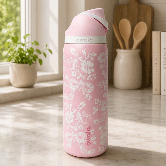 Owala 32oz FreeSip × UO Limited Edition Ribbon Toile Pink Lace Design Water Bottle