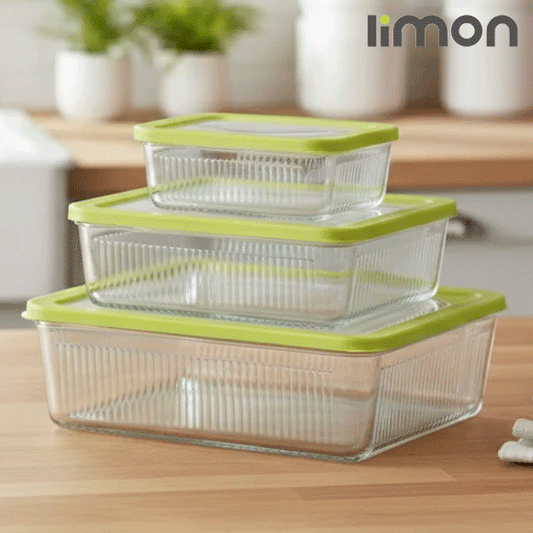Limon 3-Pcs Unbreakable Rectangle Glass Container Microwave and Oven Safe