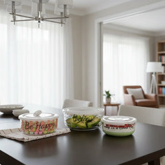 3-Pcs Printed Glass Bowl Set with Vented Lid