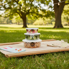 3-Pcs Printed Glass Bowl Set with Vented Lid