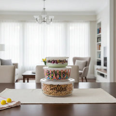 3-Pcs Printed Glass Bowl Set with Vented Lid