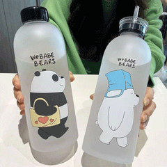 1000ml We Bare Bear Water Bottle Panda Cup Transparent Water Bottle Drinkware Cup Frosted Plastic Water Bottle with Straw Leak-proof