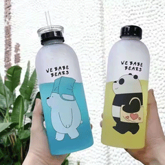 1000ml We Bare Bear Water Bottle Panda Cup Transparent Water Bottle Drinkware Cup Frosted Plastic Water Bottle with Straw Leak-proof
