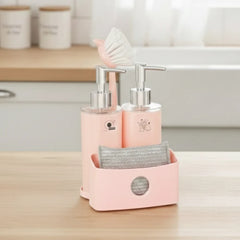 Twin Liquid Dispenser with Sponge Holder & Brush