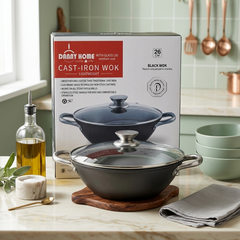 Danny Home Cast-Iron Karahi Double Handle Wok with Lid