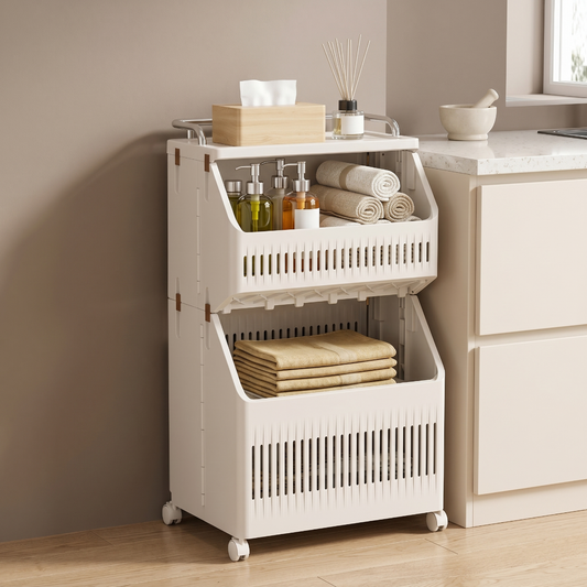 2-Tier Laundry Baskets Laundry Hamper Basket with Wheels