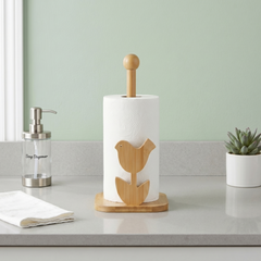 Bamboo Wood Tissue Holder Vertical Roll Pole Paper Towel