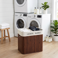 Bamboo Laundry Basket - Two Compartment