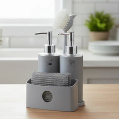Twin Liquid Dispenser with Sponge Holder & Brush