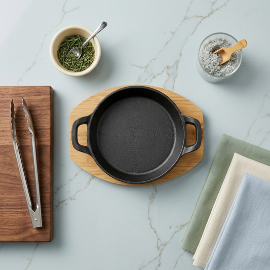 Iron Sizzling Pan with Bamboo Base