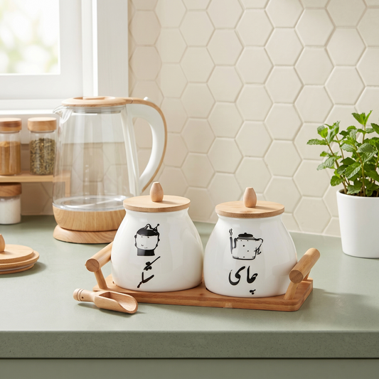 Arabic Ceramic Tea Sugar Jar Set with Stand