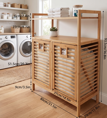 Bamboo Two Laundry Hamper Cabinet with Shelves