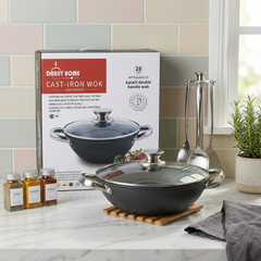 Danny Home Cast-Iron Karahi Double Handle Wok with Lid