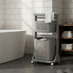 2-Tier Moveable Laundary Basket with Top Storage