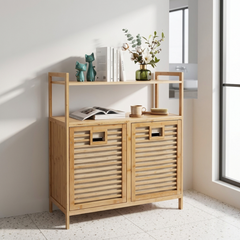 Bamboo Two Laundry Hamper Cabinet with Shelves