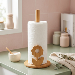 Bamboo Wood Tissue Holder Vertical Roll Pole Paper Towel