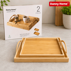 Danny Home Bamboo Tea Serving Tray Set – 2Pcs