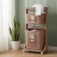 2-Tier Moveable Laundary Basket with Top Storage