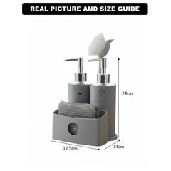 Twin Liquid Dispenser with Sponge Holder & Brush