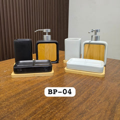 3-Piece Bathroom Accessories Set with Bamboo Base