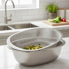 Stainless Steel Oval Drainer with Stainless Steel Pot
