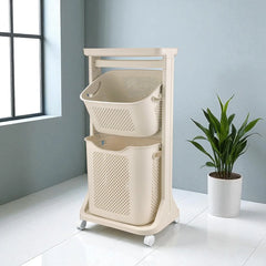2-Tier Moveable Laundary Basket with Top Storage