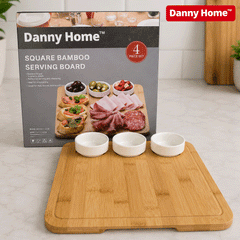 Danny Home Bamboo Serving Board & Bowls Set of 4 Pcs
