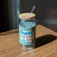 Tall Glass In All Its Glory 450ml Can Glass with Lid & Straw Leather Sleeve Cup