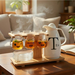 15-Piece Porcelain Tea Serving Set with Bamboo Stand