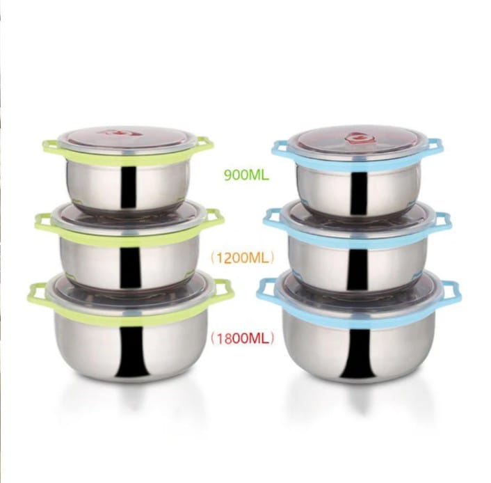 3 Pcs Stainless Steel Storage Bowl Set with Handle