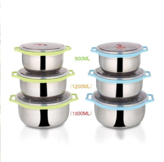 3 Pcs Stainless Steel Storage Bowl Set with Handle