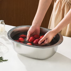Stainless Steel Oval Drainer with Stainless Steel Pot