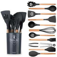 New 12Pcs Kitchen Spoons Set With Wooden Handle