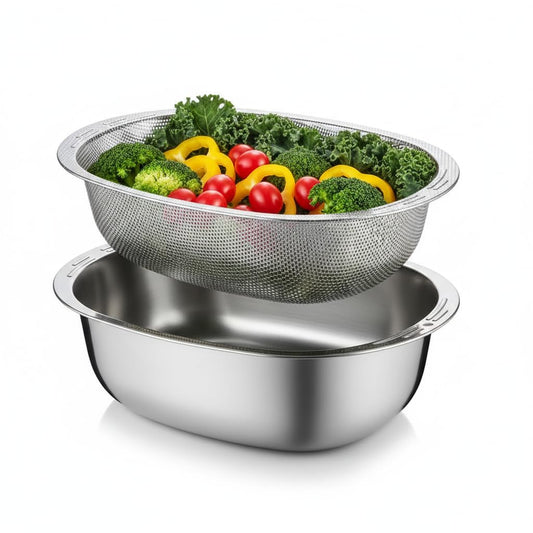 Stainless Steel Oval Drainer with Stainless Steel Pot