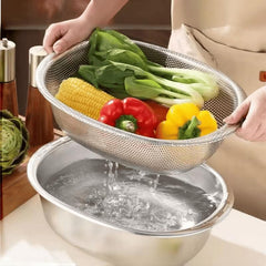Stainless Steel Oval Drainer with Stainless Steel Pot