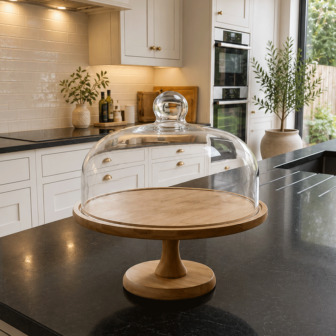 Elegant Revolving Cake Stand with Glass Dome Lid 12 iNCH