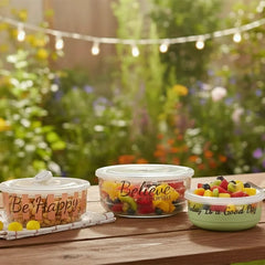 3-Pcs Printed Glass Bowl Set with Vented Lid