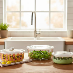 3-Pcs Printed Glass Bowl Set with Vented Lid