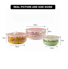 3-Pcs Printed Glass Bowl Set with Vented Lid