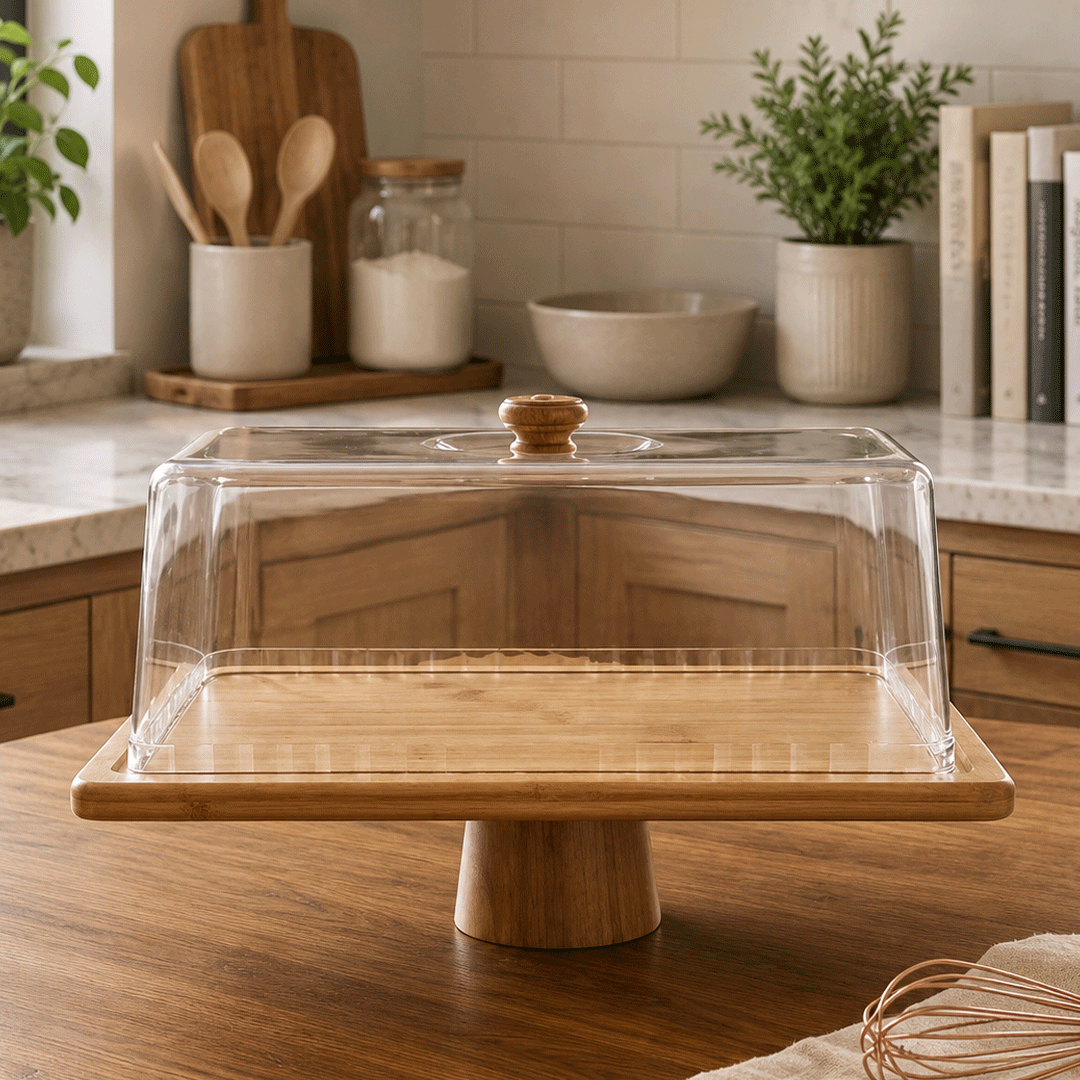 Elegant Cake Stand with Acrylic Dome Lid – Rectangular