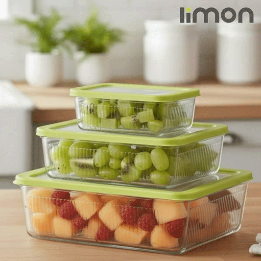 Limon 3-Pcs Unbreakable Rectangle Glass Container Microwave and Oven Safe