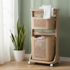 2-Tier Moveable Laundary Basket with Top Storage