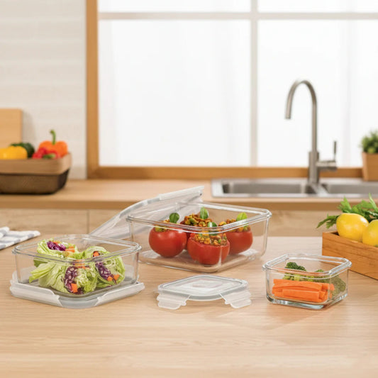 3‑Pcs Premium Square Glass Storage Set with Lids