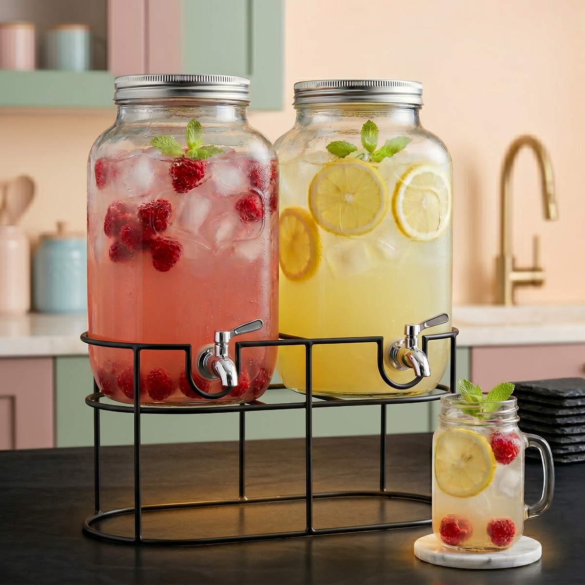 Metal Stand Double Tank Beverage Dispenser